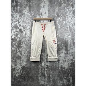 Stussy Adults Ivory Cream Capri Cropped Graphic Print Pants M Medium